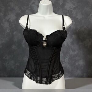 La SENZA, Black Lace Corset Bustier, Removable Cups, Size Medium